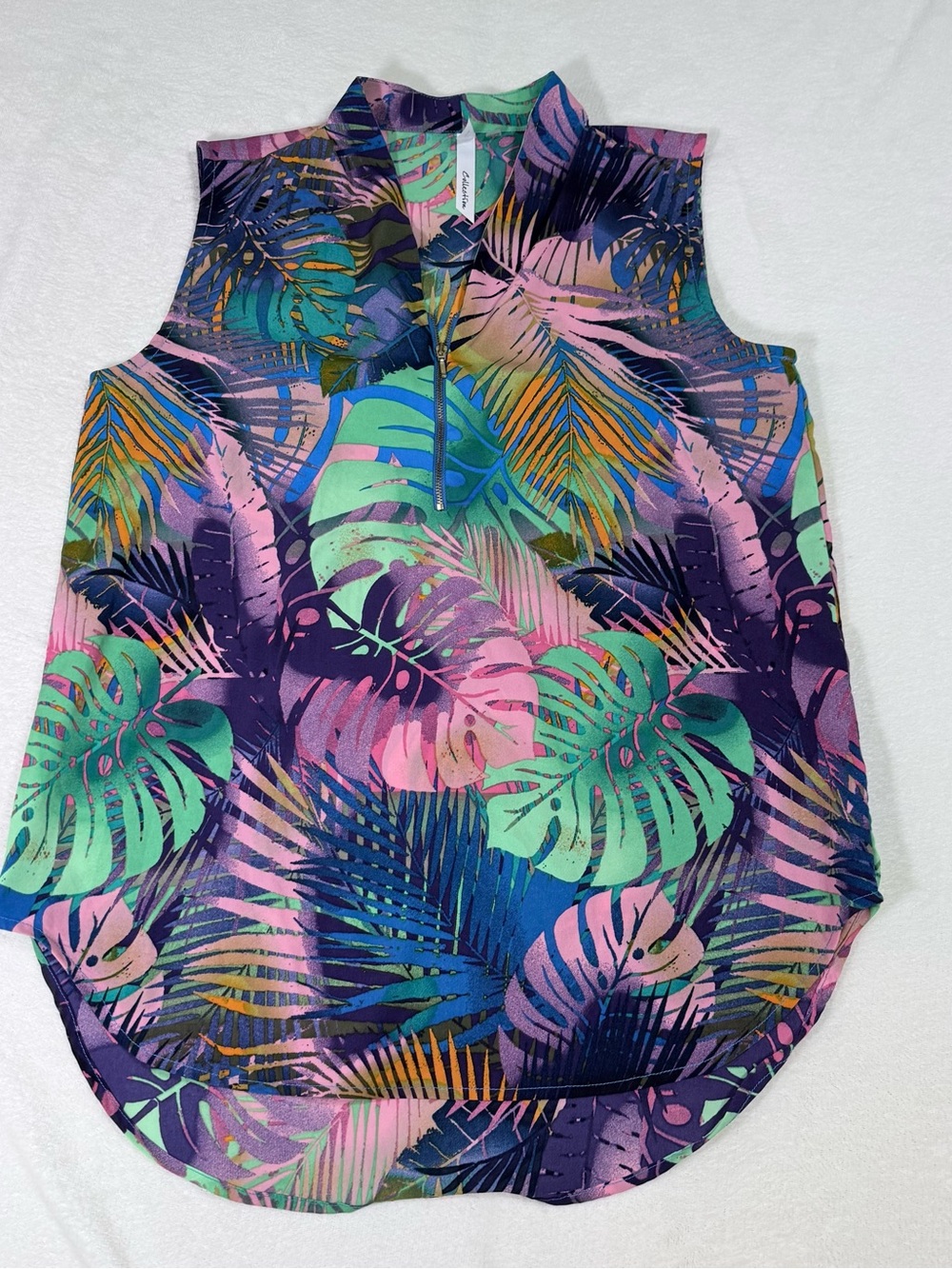 Sleeveless Tropical Print Top - Purple Multi - Size L